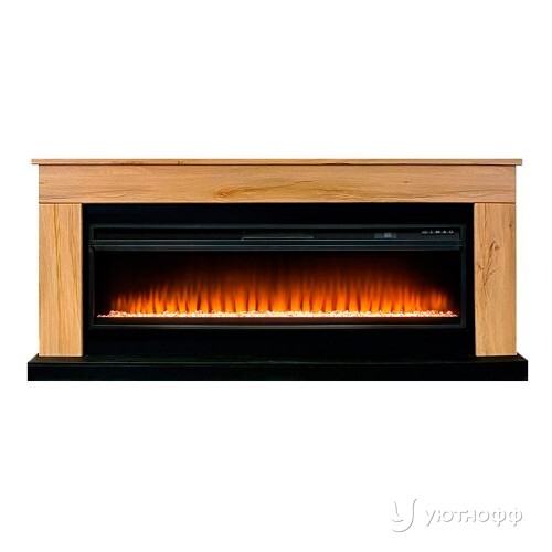 Камин линейный Берген дуб галифакс c очагом Вижен 60