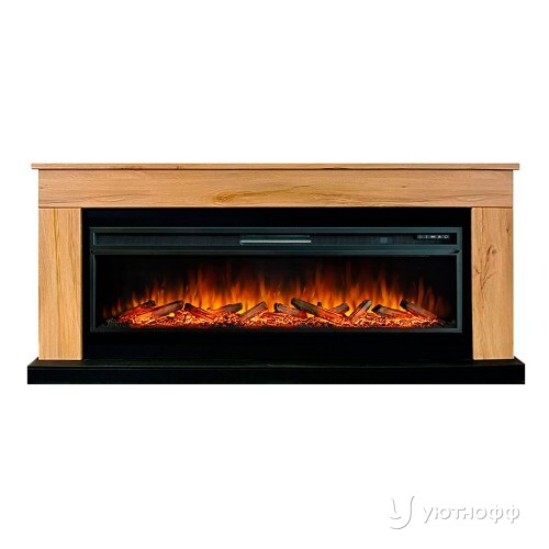 Камин линейный Берген дуб галифакс c очагом Вижен 60