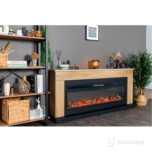 Камин линейный Берген дуб галифакс c очагом Вижен 60