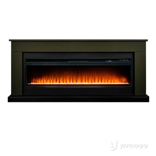 Камин линейный Берген темная олива c очагом Вижен 60