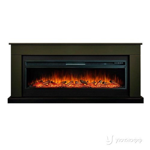 Камин линейный Берген темная олива c очагом Вижен 60