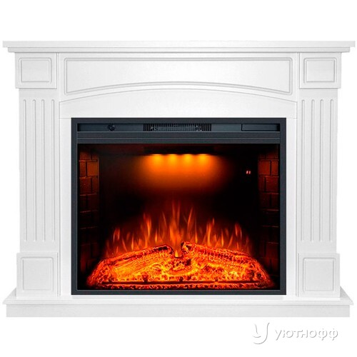 Электрокамин Бостон белый с очагом Emerald 28