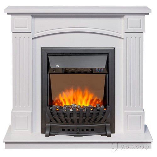 Электрокамин Бостон белый с очагом Aspen Black
