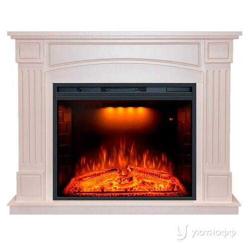 Электрокамин Бостон слоновая кость с очагом Emerald 28