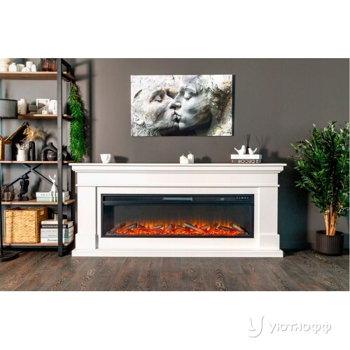 Камин линейный Калифорния белый с очагом Вижен 60