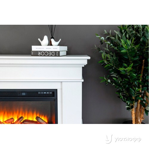 Камин линейный Калифорния белый с очагом Вижен 60