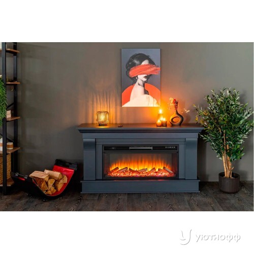 Камин линейный Монако 42 серый графит с очагом Вижен 42