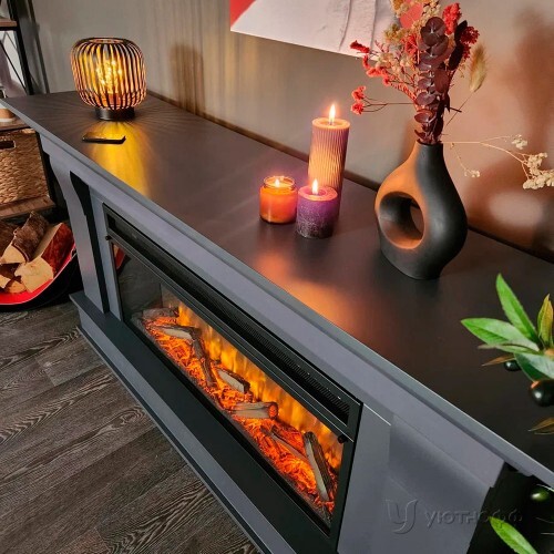 Камин линейный Монако 42 серый графит с очагом Вижен 42