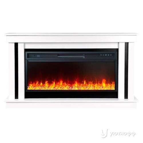 Камин линейный Космо 42 бьянко белый с очагом Вижен 42