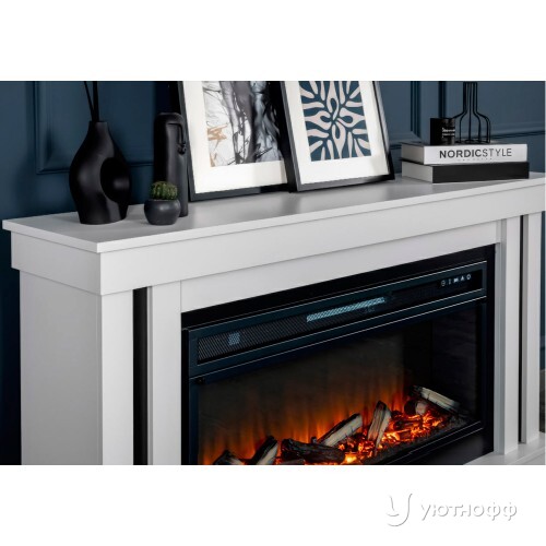 Камин линейный Космо 60 бьянко белый с очагом Вижен 60
