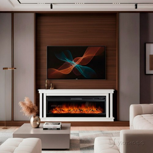 Камин линейный Космо 60 бьянко белый с очагом Вижен 60