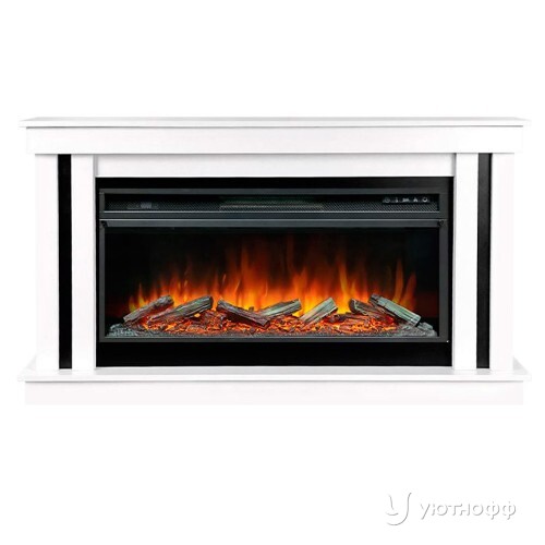 Камин линейный Космо 42 бьянко белый с очагом Вижен 42