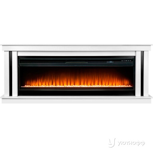 Камин линейный Космо 60 бьянко белый с очагом Вижен 60