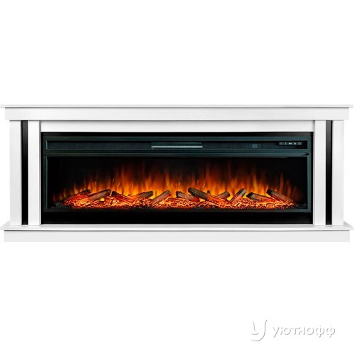 Камин линейный Космо 60 бьянко белый с очагом Вижен 60