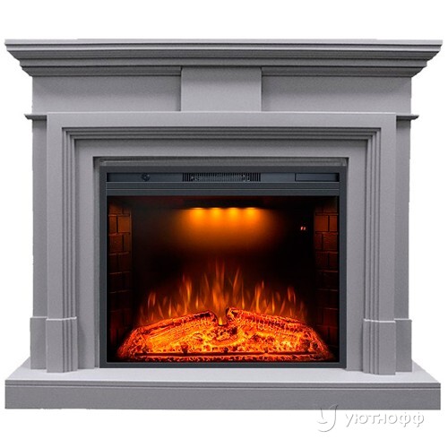 Электрокамин Бостон серый с очагом Emerald 28
