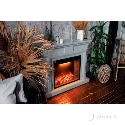 Электрокамин Бостон серый с очагом Emerald 28