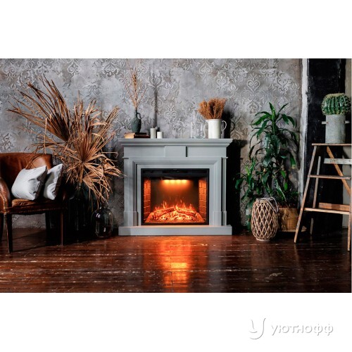 Электрокамин Бостон серый с очагом Emerald 28