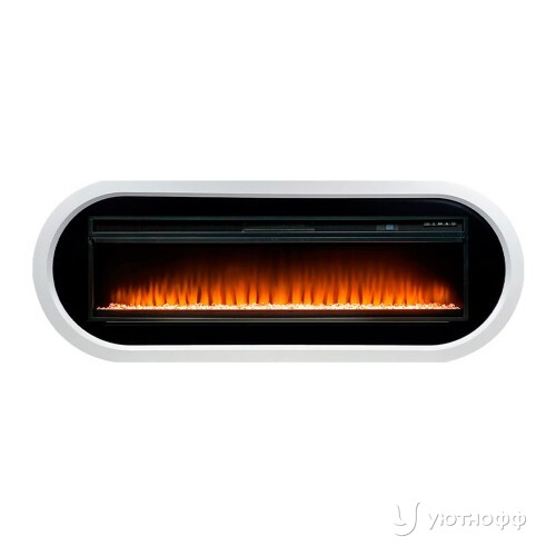 Камин линейный Эллипс белый c очагом Вижен 60