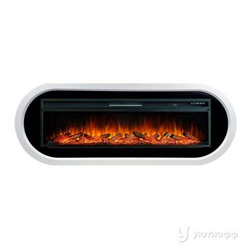 Камин линейный Эллипс белый c очагом Вижен 60