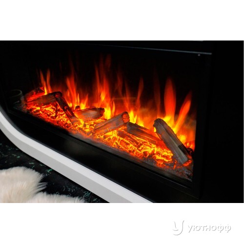 Камин линейный Эллипс белый c очагом Вижен 60