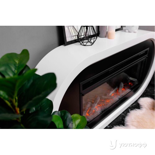 Камин линейный Эллипс белый c очагом Вижен 60