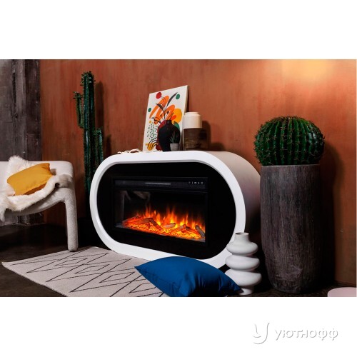 Камин линейный Эллипс белый c очагом Вижен 60