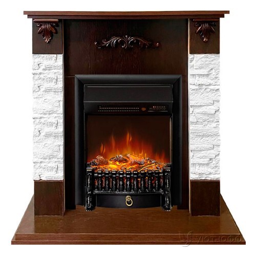 Электрокамин Гамбург темный орех с очагом Фобос или Маджестик 