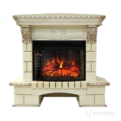 Угловой электрокамин Пьер Люкс 25 Шампань слоновая кость с очагом Диорамик 25