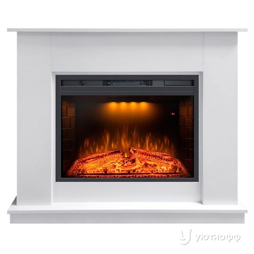 Камин линейный Скандик 26 белый с очагом Emerald 26