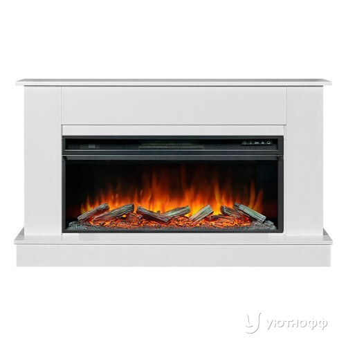 Камин линейный Скандик 42 белый с очагом Vision 42
