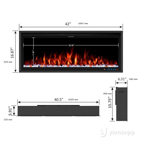 Линейный электроочаг Mercury 42 LED RF Линейный электроочаг Mercury 42 LED RF