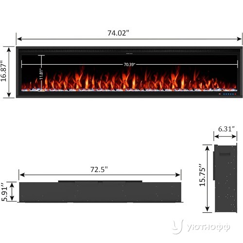 Линейный электроочаг Mercury 74 LED RF Линейный электроочаг Mercury 74 LED RF