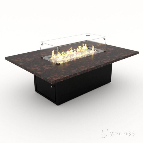 Камин на газу с облицовкой из темного гранита Камин на газу с облицовкой из темного гранита