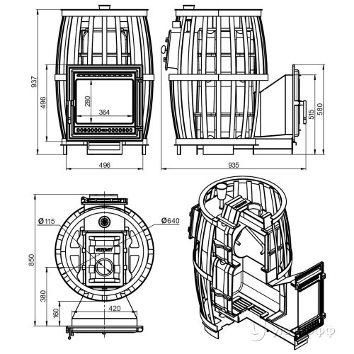 Печь для бани Легенда Русский пар Ковка 24 (505) чугун