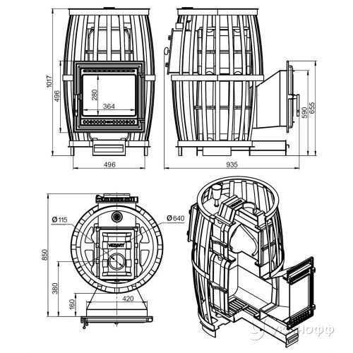 Печь для бани Легенда Русский пар Ковка 30 (505) чугун