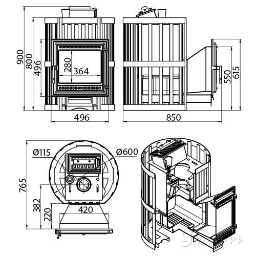 Печь для бани Ураган Ковка 16 (505) чугун