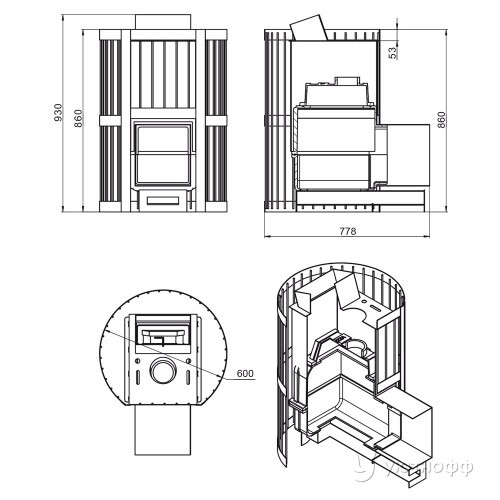 Печь для бани Ураган Ковка 22 (224) чугун
