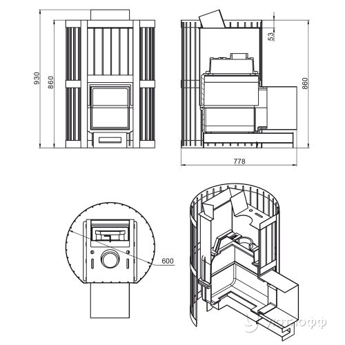 Печь для бани Ураган Ковка 22 (270) чугун