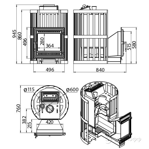 Печь для бани Ураган Ковка 22 (505) чугун