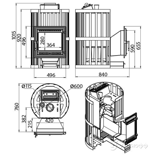 Печь для бани Ураган Ковка 28 (505) чугун