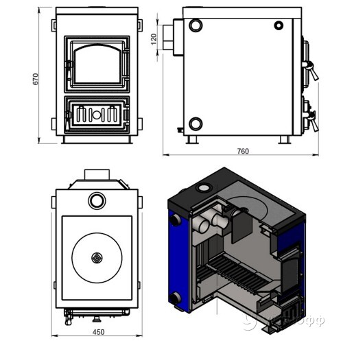 Твердотопливный котел Везувий Эльбрус-14 П с чугунной плитой