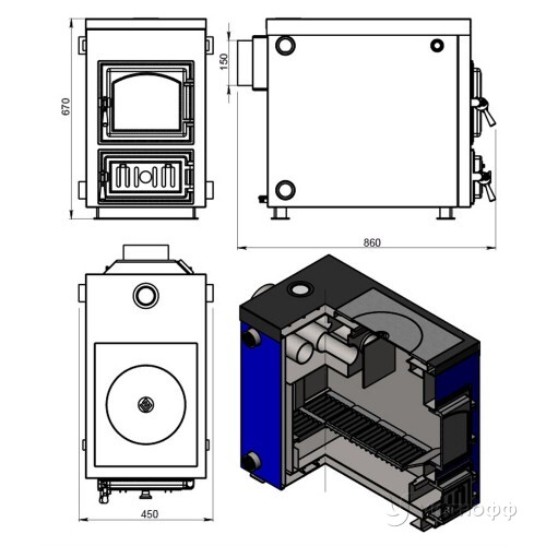 Твердотопливный котел Везувий Эльбрус-18 П с чугунной плитой
