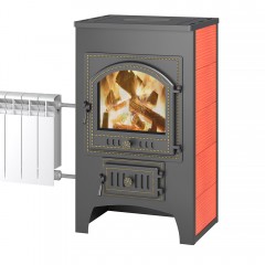 Печь-Камин Везувий ПК-01 (205) красный с плитой и т/о 12 кВт