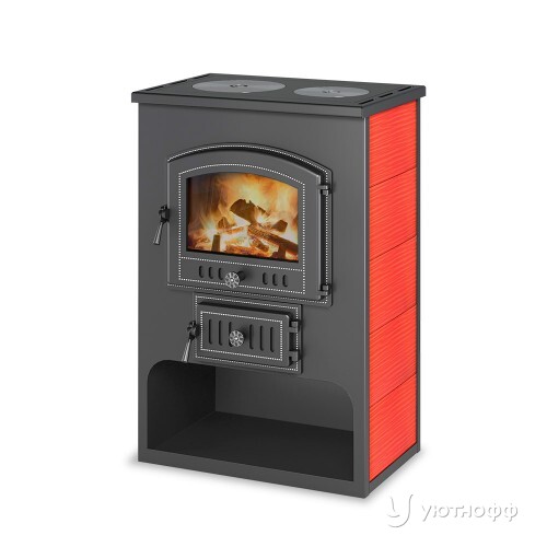 Дровяной печь-камин Везувий В3 красный с плитой и дровником