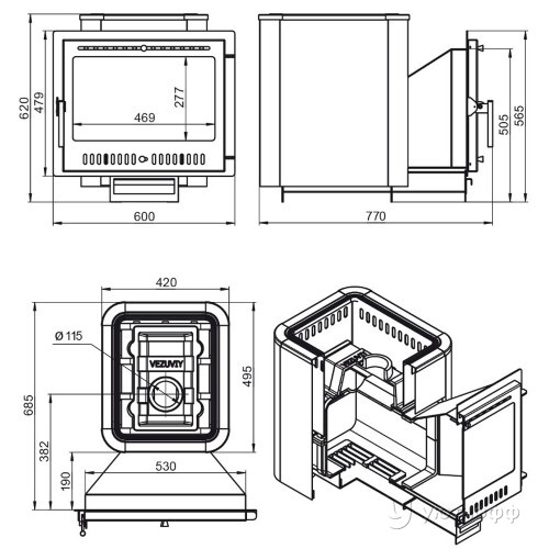 Печь для бани Сенсация 16 Антрацит Панорама М чугун