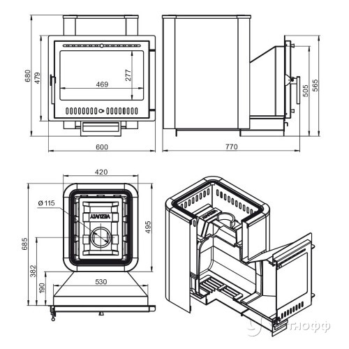 Печь для бани Сенсация 22 Антрацит Панорама М чугун