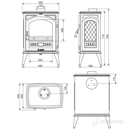 Печь-камин Везувий SV-08 "Антрацит" чугун