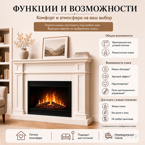 Каминокомплект по чертежу (каминный портал + очаг) под заказ