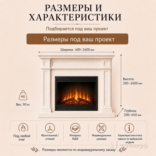 Каминокомплект по чертежу (каминный портал + очаг) под заказ