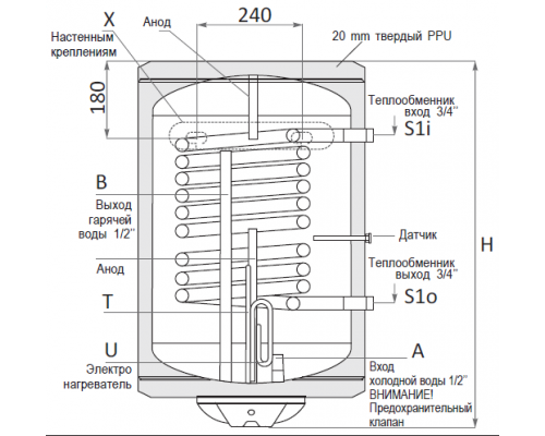 Водонагреватель комбинированного нагрева SUNSYSTEM MB-L NL2 80 V/S1 с ТЭНом 2кВт